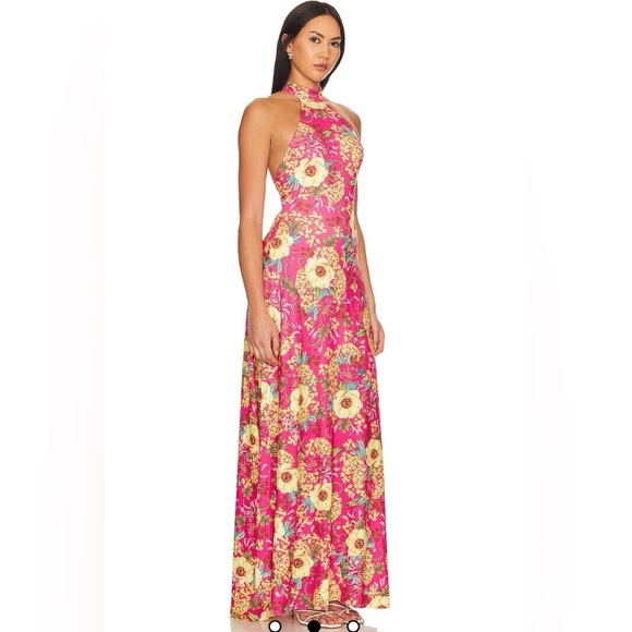 Agua Bendita X Revolve Darmi Maxi Dress in Pink Foulard Floral NEW - Picture 3 of 6